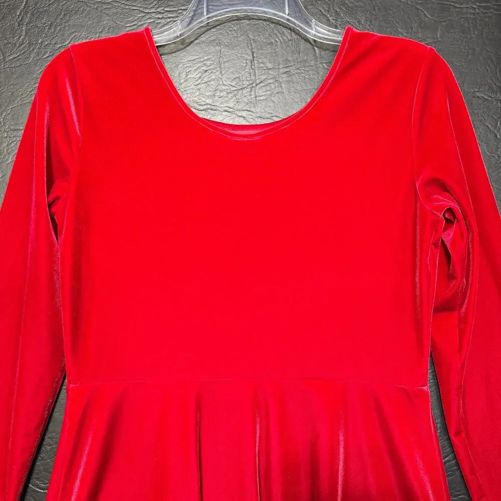 Childrens Place Girls Velour Christmas Dress Fit & Flare Long Sleeve Red XXL 16